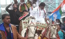 గుర్రపు బండిపై అసెంబ్లీకి కాంగ్రెస్ ఎమ్మెల్యేలు గుర్రపు బండిపై అసెంబ్లీకి కాంగ్రెస్ ఎమ్మెల్యేలు